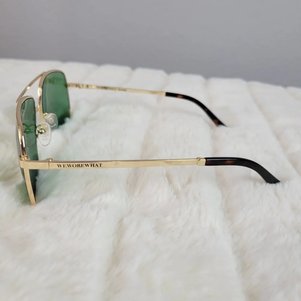 WE WORE WHAT // ltd ed square gold metal frame green lens sunglasses
